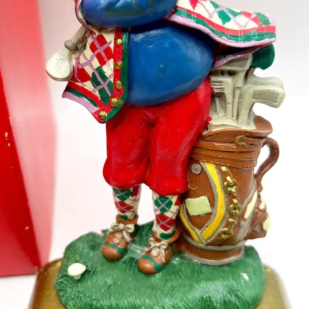 VTG HandPainted Potpourri Designs Golfing Santa Stocking Hanger w/Cast Iron Base